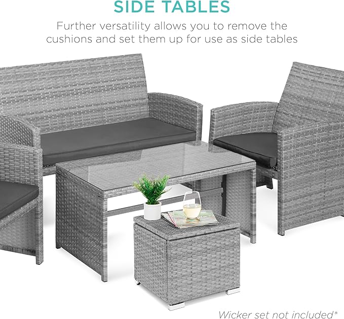 Best Choice Products Set of 2 Wicker Ottomans, Multipurpose Outdoor Furniture for Patio, Backyard, Additional Seating, Footrest, Side Table w/Storage, Removable Cushions - Gray/Gray BestChoiceProducts