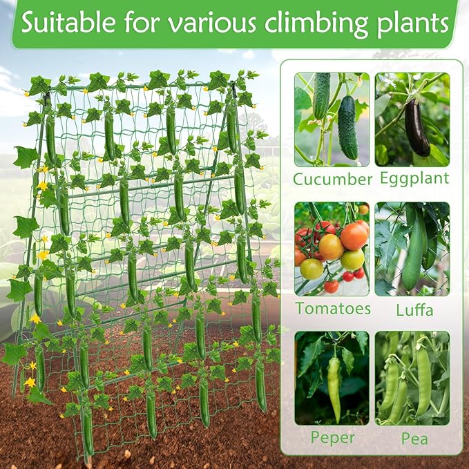 32 x 53 Inch Cucumber Trellis for Climbing Plants Outdoor A-Frame Garden Trellis for Raised Bed Detachable Sturdy Garden Plant Support Trellis for Small Plant Vegetable Flower Grape with Climbing Net LifeisLuck