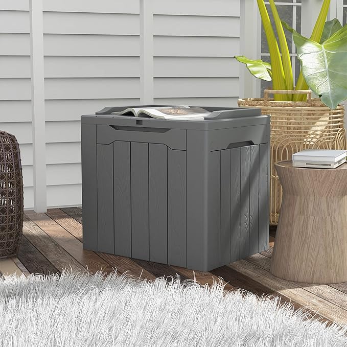 Patiowell 30 Gallon Resin Deck Box, Outdoor Storage Box for Patio Furniture, Deliveries, Pool Supplies,Waterproof and Lockable, Grey Patiowell