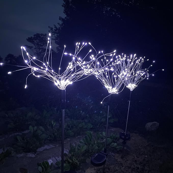 JJGoo Solar Firework Lights, 2 Pack 135 LEDs 2 Lighting Modes Solar Lights Outdoor Waterproof for Garden Patio Walkway Pathway Party Wedding Christmas Decorative - White JJGoo