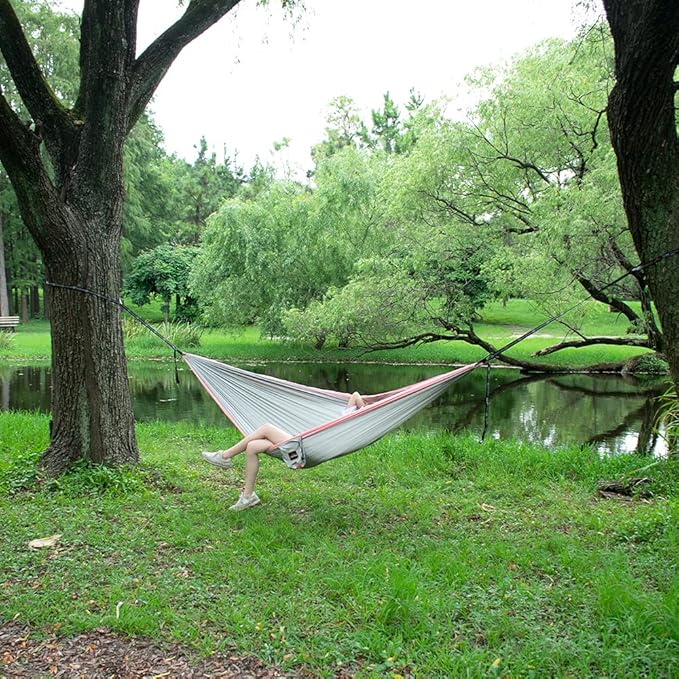 Camping Hammock, Super Lightweight Portable Parachute Hammock with Two Tree Straps Single or Double Nylon Travel Tree Hammocks for Camping Backpacking Hiking AnorTrek