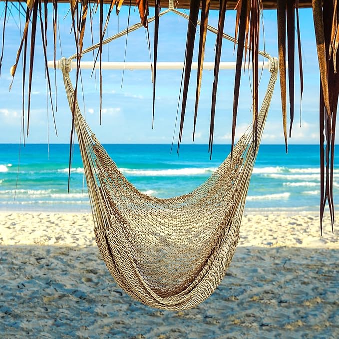Barydat 2 Pcs Hanging Hammock Chair Boho Swing Chair Indoor Outdoor Cotton Rope Weaving Chair with 40 Inch Detachable Metal Bars for Backyard Living Room Bedroom Garden(Brown) home