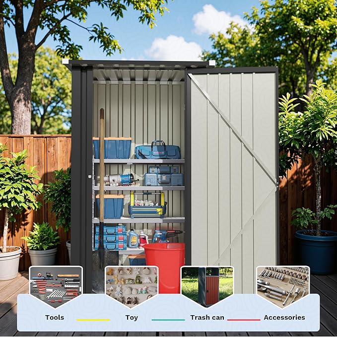 Devoko 3x3 FT Outdoor Storage Shed, Small Garden Tool Shed with Single Lockable Door, Metal Tool Storage Shed with Sloping Roof, Outside Shed for Backyard Patio Lawn, Black DEVOKO