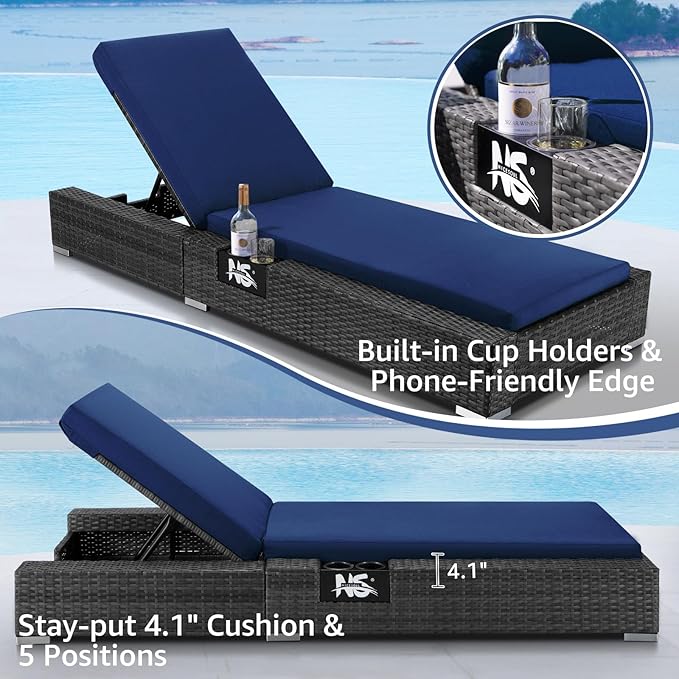 NICESOUL 13 Piece Outdoor Patio Furniture Set with Fire Pit, Extra Large 29.3'' High Back Patio Sofa Set w/Lounges, Oversized Wicker Outdoor Sectional with Fire Pit for Deck, Lawn, Yard, Gray & Navy NICESOUL