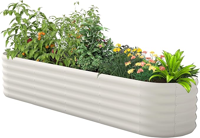 Galvanized Raised Garden Bed, Outdoor Planter Bed, Metal Planter Box for Gardening and Planting,8x2x1.5ft, Milk White Besebay