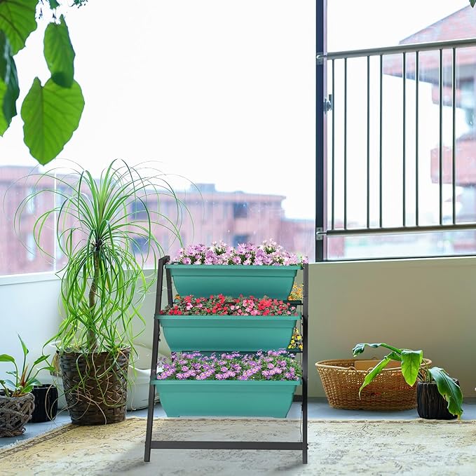 Vertical Garden Planter, Raised Garden Beds Outdoor with Drainage System for Vegetables, Flowers, Herbs, Sturdy Planters for Outdoor Plants (Green, 39.6 X 25.6 X 30.7 Inch) VINGLI