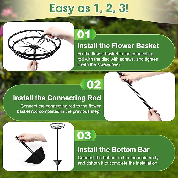 Tellingyou 3 Pack Adjustable Outdoor Flower Pot Stand, Metal Outdoor Plant Stands, Spring Summer Versatile Plant Stand Garden Stake for Display Plants, Elegant Solution for Landscaping Decor (Black) Tellingyou