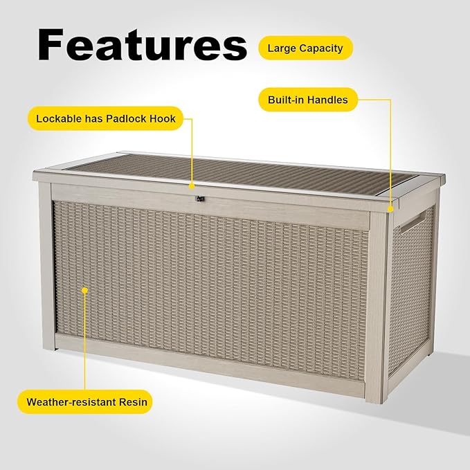 DRATO 320 Gallon Deck Box, Outdoor Large Waterproof Resin Storage Box with Lockable Lid for Patio Cushions, Gardening Tools(Gray,320 Gallon) DRATOprovidesawarmandcozy
