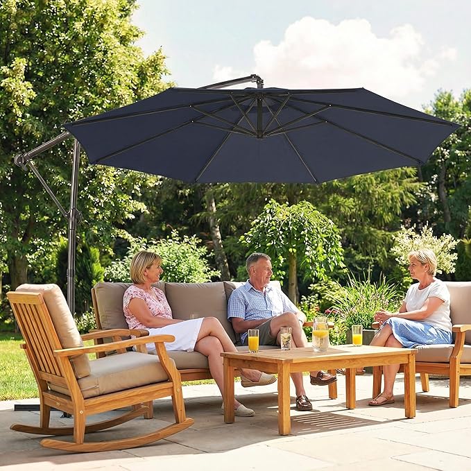 Outsunny 10 ft Offset Patio Umbrella with Cover, Round Hanging Cantilever Umbrella with 6-Position 360° Rotation, Crank Handle, Tilt, Cross Base, Heavy Duty Outdoor Umbrella for Garden Outsunny