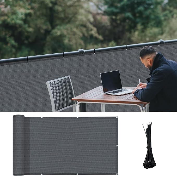LOVE STORY 3'x6' Dark Grey Balcony Screen Privacy Fence Cover UV Protection (HDPE) Weather-Resistant 3 FT Height Shield for Deck, Patio, Backyard, Outdoor Pool, Porch, Railing LOVESTORY