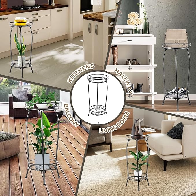 Plant Stand Indoor Outdoor,Tall Black Metal Rustproof Stable Plant Stands,2 Tier 27.1 inch Multiple Plant Rack Holder Rack Flower Pot Stand Heavy Duty Plant Shelf KavliumPlantStand
