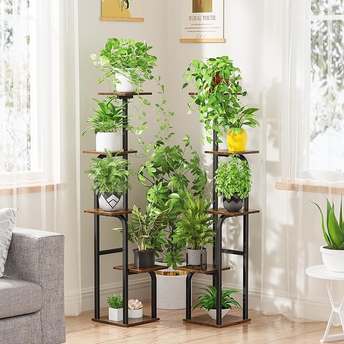 5 Tier Plant Stand Indoor, Plant Shelf for Multiple Plants, Flower Pot Holder Shelf, Planter Display Rack for Patio Garden Balcony Living Room Bedroom Decor, Rustic Brown Asgolion