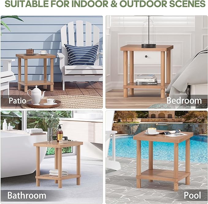 Outdoor Side Table, 2-Tier Small Outdoor Table for Patio, Adirondack Side Tables for Outside or Indoor, Bamboo End Table for Pool, Porch, Weather Resistant Easy Maintenance LEJANEOYE