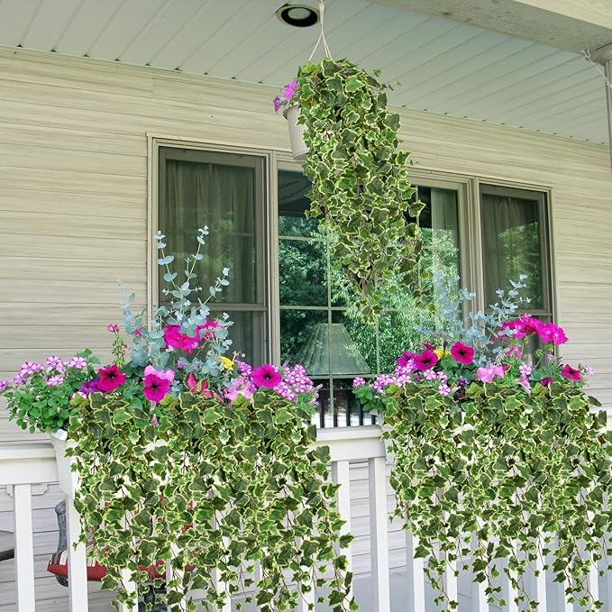 Hollyone 2pcs Artificial Hanging Plants 35.4" Fake Ivy Vine Faux Ivy Leaves Fire and UV Resistant Hanging Plant Wall Greenery for House Room Patio Indoor Outdoor Home Shelf Office Wedding Decor Hollyone