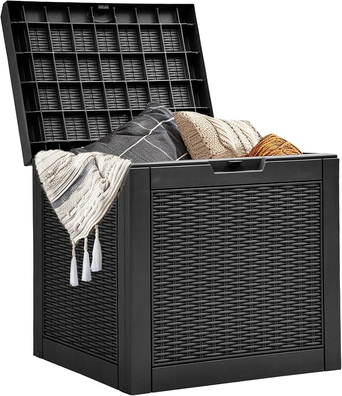 YITAHOME 32 Gallon Deck Box, Resin Storage with Lockable Lid & Side Handles, Indoor Outdoor Small Container for Patio Cushion, Garden Pool Accessories, Backyard Furniture, Water Resistant YITAHOME