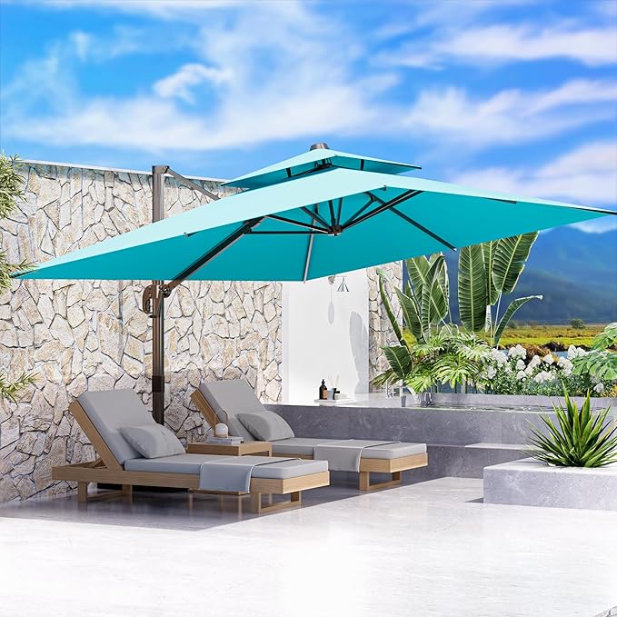 10' X 13' Outdoor Patio Umbrella Large Rectangle Cantilever Umbrella Heavy Duty 360°Rotation Offset Umbrella for Garden Deck Pool Patio,Turquoise ORYNTREX