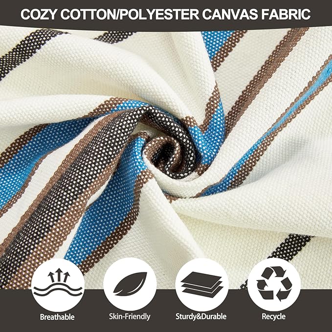 Brazilian Double Hammock with Tree Straps,Extra Large 94x63IN,2 Persons Hammock for Backyard Patio Outdoor and Indoor,450lbs Weight Capacity,Soft Woven Cotton Fabric - Blue Stripe CHULIM