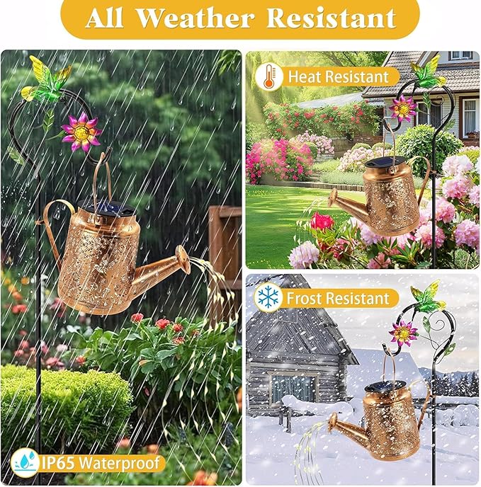 Solar Lanterns Outdoor, Hummingbird Sunflower Watering Can lights, Waterproof Hanging Lanterns, Solar Path Lights, Outside Decoration Gardening Christmas Gifts for Mom Grandma Women with Shepherd Hook YJFWAL