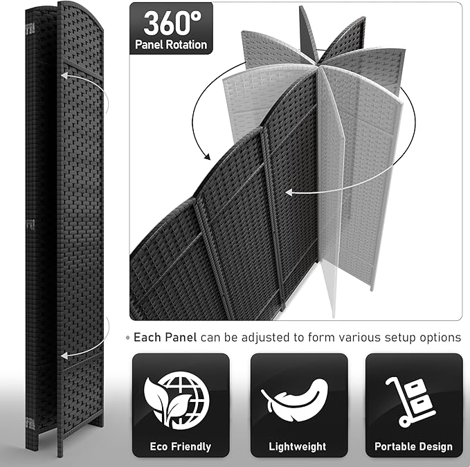 Sorbus 4 Panel Room Divider 6 ft. Tall - Privacy Screen, Extra Wide Double Hinged Panels, Mesh Hand-Woven Design, Partition Room Dividers and Folding Privacy Screens, Wall Divider for Room Separation Sorbus