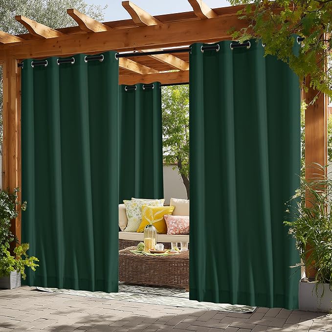 NICETOWN Canvas Outdoor Curtains for Christmas 2 Panels, Dark Green, W52 x L84 per Panel - Waterproof & Windproof Sun Shades with Grommet & Back Tab & Rod Pocket, Free Rope for Bottom Fixing NICETOWN