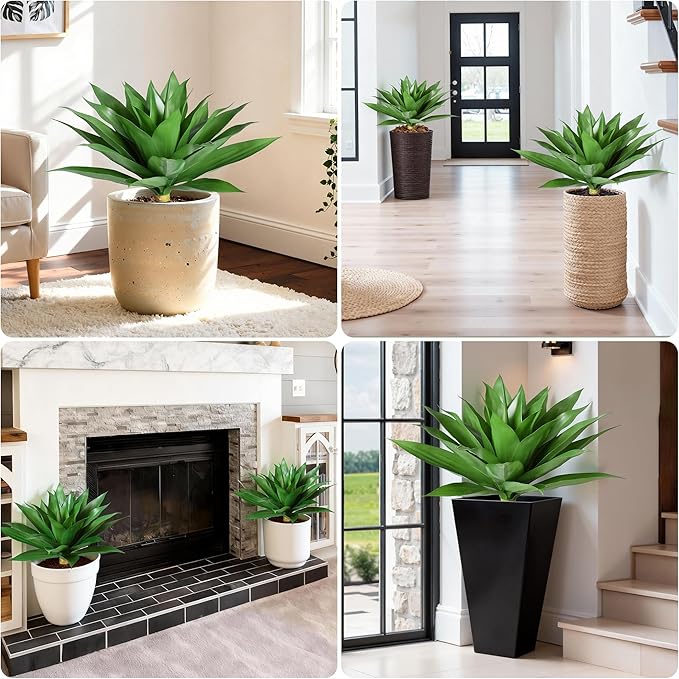 Ivydale Outdoor Faux Plants, 2 PCS 28" Artificial Agave Plant for Outdoors Outside Decoration, Large Fake Plants Realistic Greenery UV Resistant for Planter Porch Patio Yard Garden Indoor(Red) Ivydale