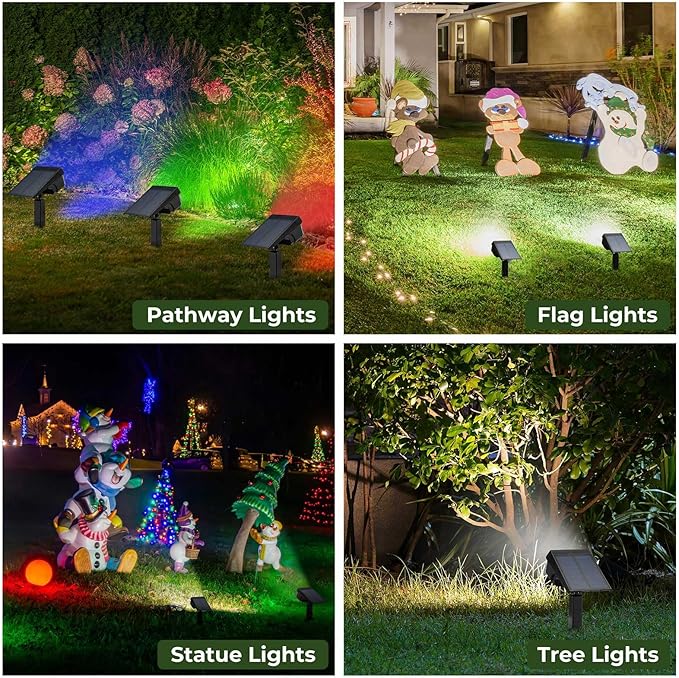 Kingsyard Solar Lights Outdoor Waterproof IP68, 47 LEDs 3 Lighting Modes USB & Solar Powered Garden Yard Pathway Spot Lights for Outside Landscape, Auto On/Off, 2 Pack(Cool White) Kingsyard