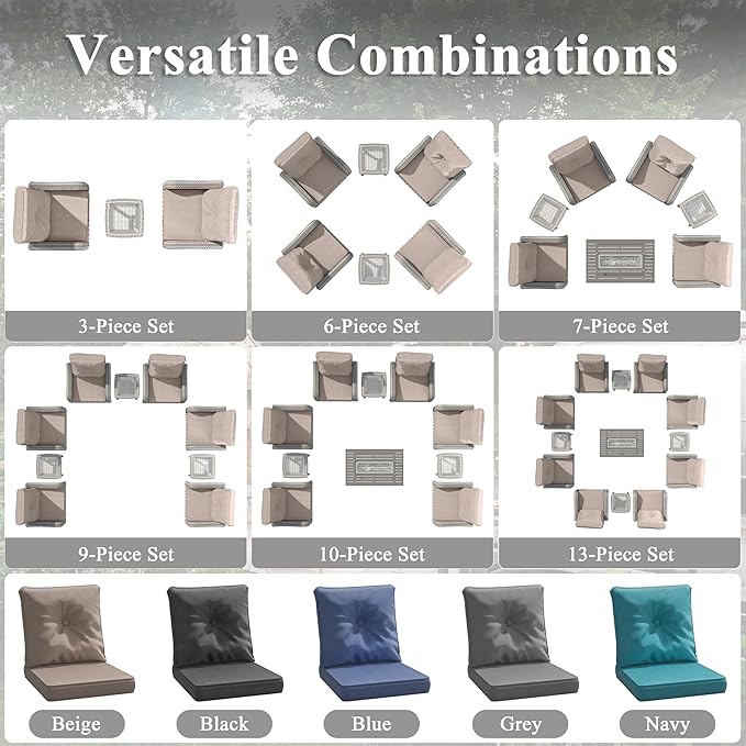 2-Seat Modern Patio Furniture Set with Swivel Rocking Chairs, Thick 4″ Cushions, Dual-Strand Wicker Rattan, Rust-Resistant Steel Frame – Outdoor Conversation & Modular Sectional,Beige MASIONBACKYARDS