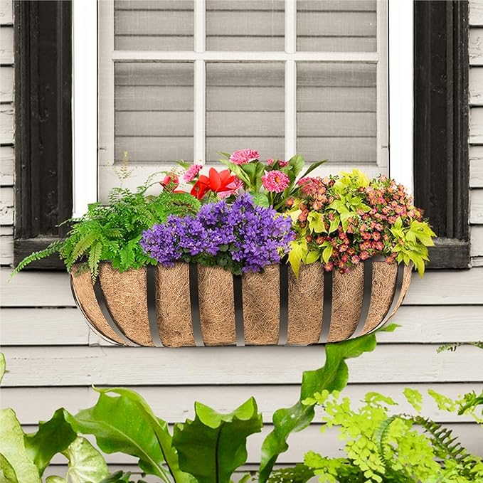 Railing Planter Window Box Deck Balcony Rail Planter 24 Inch for Porch Fence Patio Outdoor 4 Pack Sekcen
