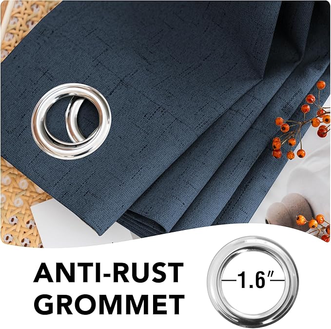 H.VERSAILTEX Linen Blackout Curtains Durable Thick Textured Linen Look 100% Blackout Patio Door Curtain Anti Rust Grommet Extra Wide Sliding Door Curtain Panel, W100 x L84 inch - Navy HVERSAILTEX