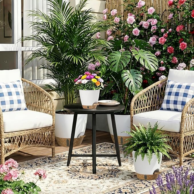 Plant Pots, 12" 10" 6" 8" Inch Self Watering Pots with Water Level Indicator, Set of 5 Flower Pots Indoor with Drainage Holes, Modern Planters for Indoor Outdoor Plants, Room & Office Décor Rootora