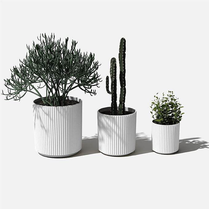 Veradek Demi Series Set of 3 Round Planters for Porch, Patio, Backyard | Durable Plastic-Concrete Material | Modern Décor for Tall Plants, Flower VeradekOutdoor