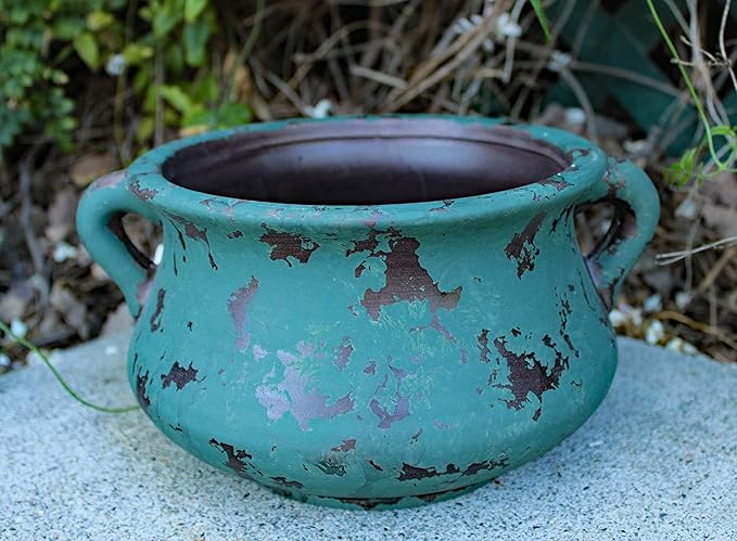 Egyptian Era Designed Earthen Ware Terra-Cotta Vessel/Planter with Looped Handles (Green) Goodman+and+Wife