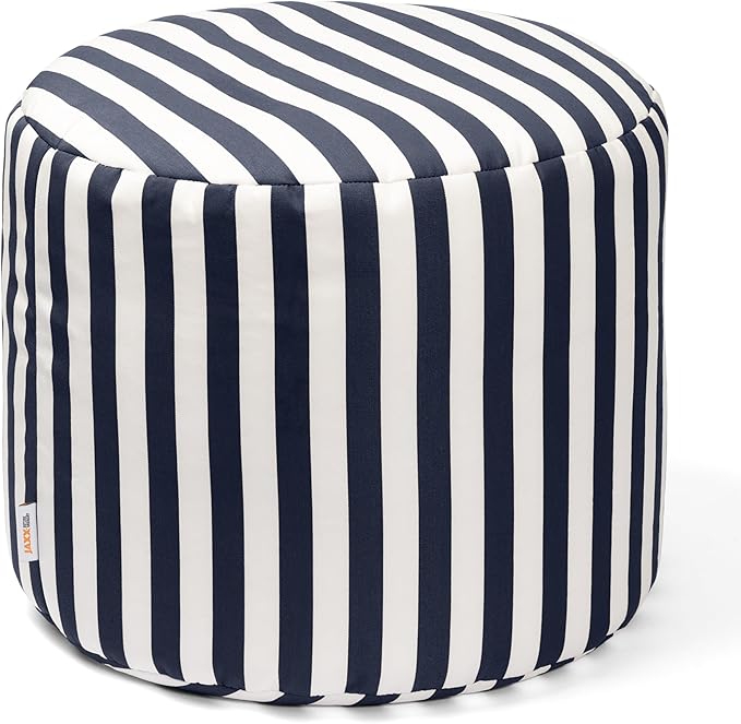 Jaxx Spring Indoor/Outdoor Bean Bag Pouf Ottoman, Navy Stripes Jaxx