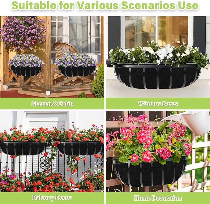 Riare 6 Pack 24 Inch Black Felt Window Box Liners- Fabric Trough Planter Basket Liners Replacement, Non-Woven Hanging Plant Liner for Wall Hanging Basket, Garden Fence Railing (Avoid Bird Nesting) Riare