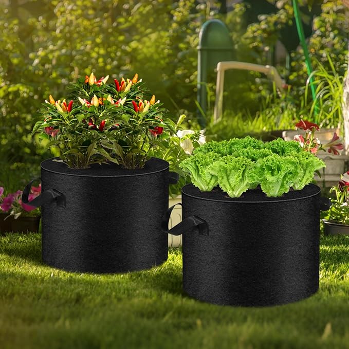 3 Pack 10 Gallon Grow Bags with Planting Holes, Planting Bags, Plant Grow Bags, Fabric Grow Bags, Heavy Duty Thickened Nonwoven Fabric Gardening Vegetable Growing Bags with 3/5/8 Planting Holes WelcometoUJG%EF%BC%81