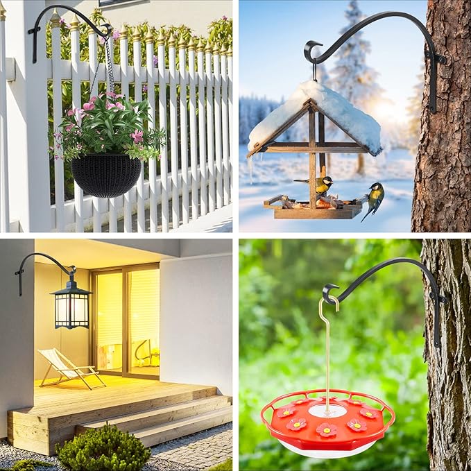 FEED GARDEN 18 Inch 2 Pack Outdoor Hanging Plant Bracket for Bird Feeders, Wind Chimes, Lanterns, Heavy Duty Metal Iron Wall Hooks with 6 Screws FEEDGARDEN