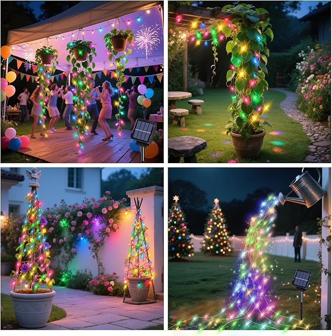 ZNYCYE Solar Waterfall Fairy Bunch Lights Outdoor Waterproof 200LEDs 8 Modes Watering Can Light, Multi-Colored Solar Powered String Lights Firefly Vine Christmas Tree Garden Decorations Gifts for Mom ZNYCYE