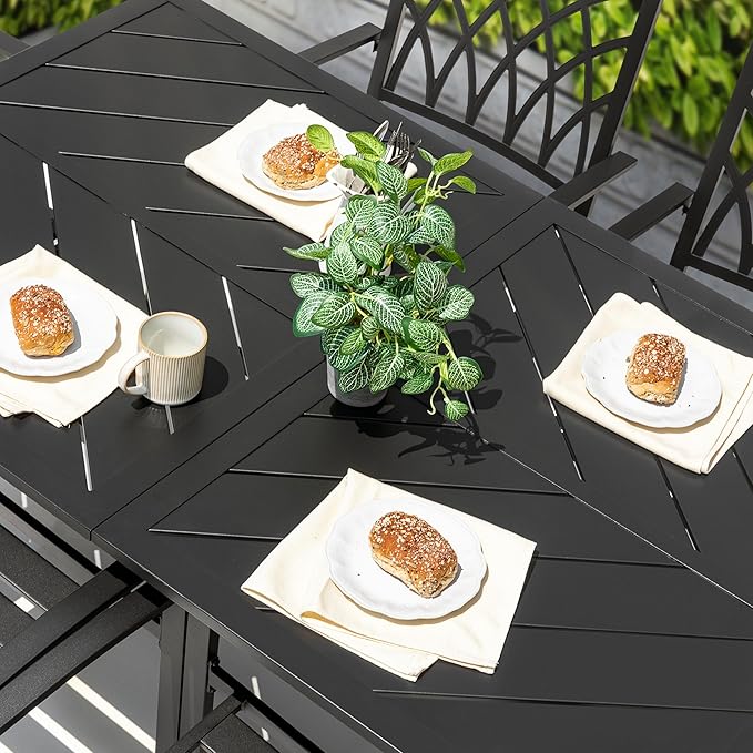 NUU GARDEN 6-Person Outdoor Dining Table, All Weather Patio Table with Umbrella Hole, Backyard Bistro Table, Black, 61x37x29 inches, 150 LBS Load Capacity NUUGARDENCORPORATION