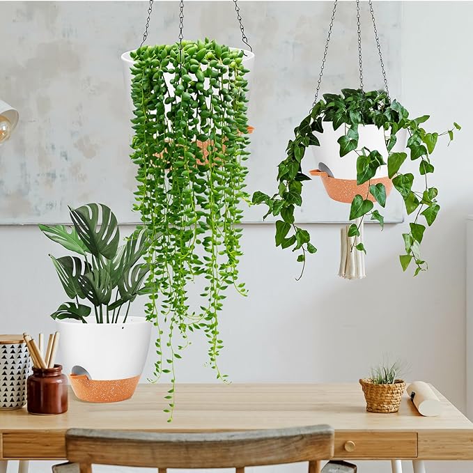 GARDIFE Hanging Planter, 10 inch Hanging planters for Indoor. Outdoor Plants, Self Watering Plant Pot, 2 Pack Large self Watering Hanging Planter, White GARDIFE