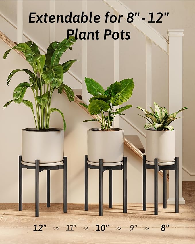 Adjustable Plant Stand Indoor, Bamboo Plant Stand Fits 8 9 10 11 12 Inches, Small Corner Planter Holder for Indoor Plants, Single Floor Plant Stands for Living Room Balcony, Black Tall Gentingbro
