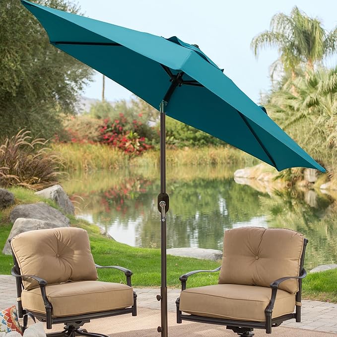 Blissun 7.5 ft Patio Umbrella, Yard Umbrella, Outdoor Market Umbrella with Push Button Tilt Crank (Cerulean) Blissun