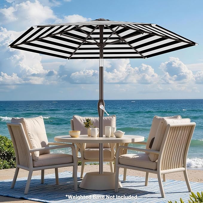 AreShark 7.5FT Patio Umbrella Table Market Umbrella with 6 Sturdy Ribs, Button Tilt/Crank, Heavy-Duty Outdoor Umbrellas for Pool, Deck, Garden and Backyard, Black & White Stripe Rootora