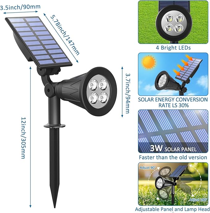 T-SUNUS Christmas Solar Landscape Spotlights Outdoor IP65 Waterproof Blue Spot Lights Outside Auto On/Off Yard Lighting 2 Modes for Tree Driveway Garden Flag Pond Pool Statue Backyard Halloween 4 Pack T-SUNUSLighting