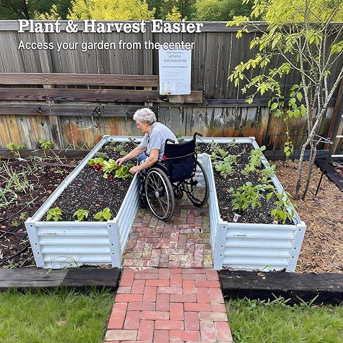 A ANLEOLIFE Set of 16, 18 Inch Tall Galvanized Raised Garden Beds Kit, Rectangular,U-Shaped & L Shaped Metal Planters – Ideal for Backyard Structured Garden Layouts, Antique White AAnleolife