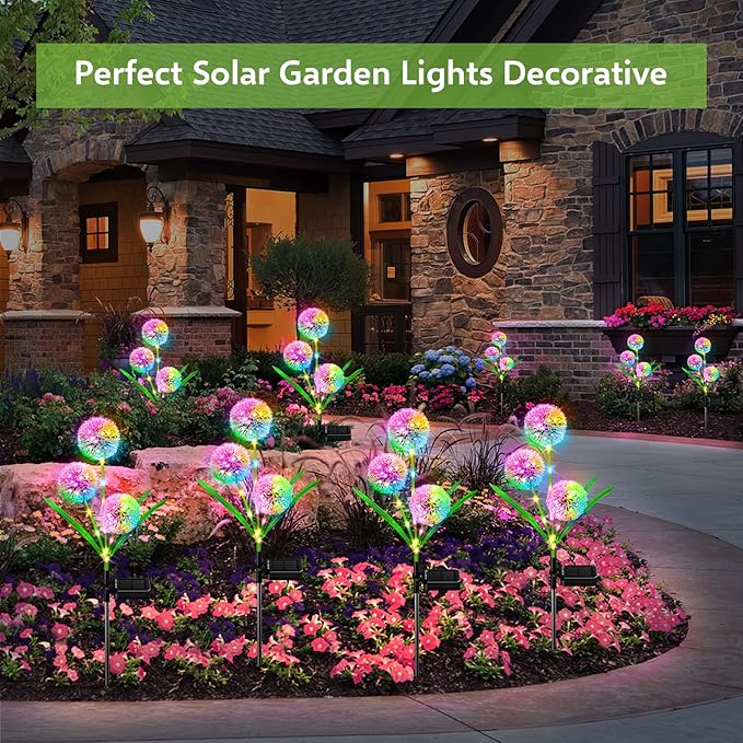 Solar Lights Outdoor Garden Decor: 2 Pack Upgraded Solar Dandelion Garden Light Decorative Landscape Lighting - Waterproof Outside Color Gift for Mothers Day Decoration for Yard Lawn Patio BONLION