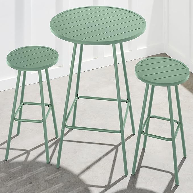 Best Choice Products 3-Piece Patio Dining Set, Bar Height, Outdoor Bistro Set, Outdoor Round Bar Table w/ 2 Bar Stools, Steel - Sage BestChoiceProducts