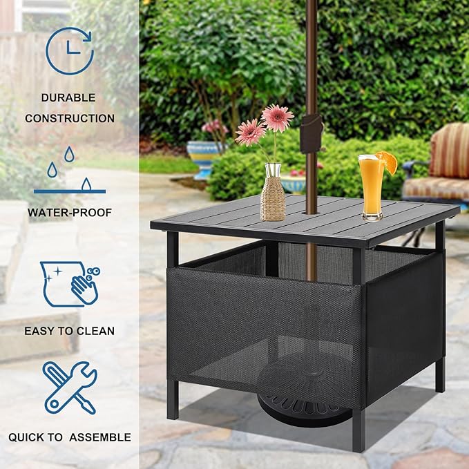 LZRS Adirondack Square Outdoor Side Table with Umbrella Hole, Pool Composite Patio Table,HDPE End Tables for Backyard,Pool, Indoor Companion, Easy Maintenance & Weather Resistant(Light Grey) LZRSPET