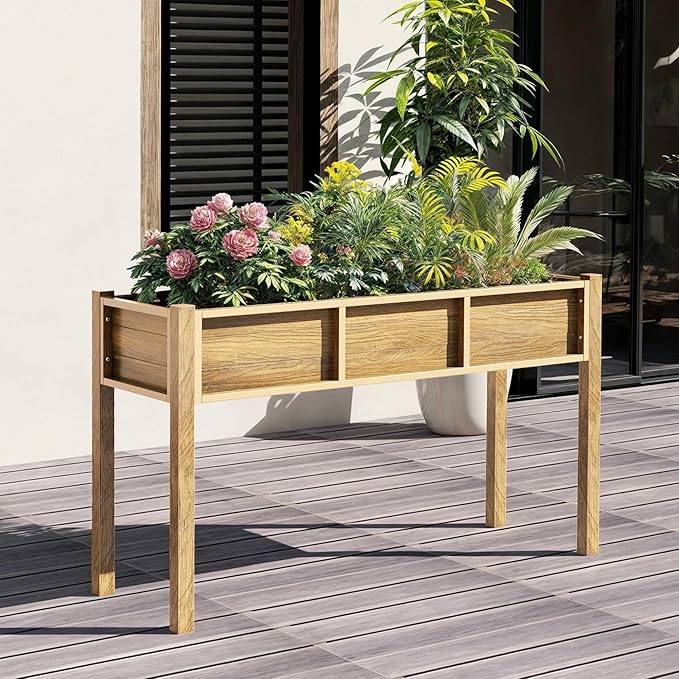 YITAHOME 48x18x30in Raised Garden Bed, Weather Resistant Poly Lumber Planter Box with Legs, Elevated Garden Bed for Yard, Garden, Balcony - Brown YITAHOME