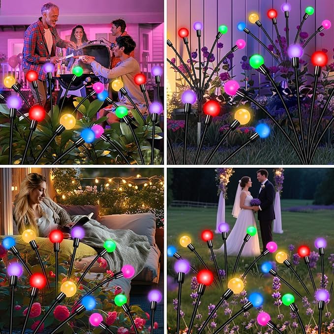 Solar Garden Lights Outdoor Decor, 24 LEDs Solar Firefly Light, Multicolor Changing RGB Swaying Lights Outdoor Waterproof, 4 Pack 6 Heads Christmas Garden Decorative for Yard Patio Pathway Lawn Decor ZFNN