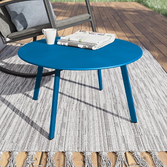 Grand patio 28-inch Round Steel Coffee Table, Outdoor Patio Side Table, Great for Backyard Patio Deck, Peacock Blue GrandPatio